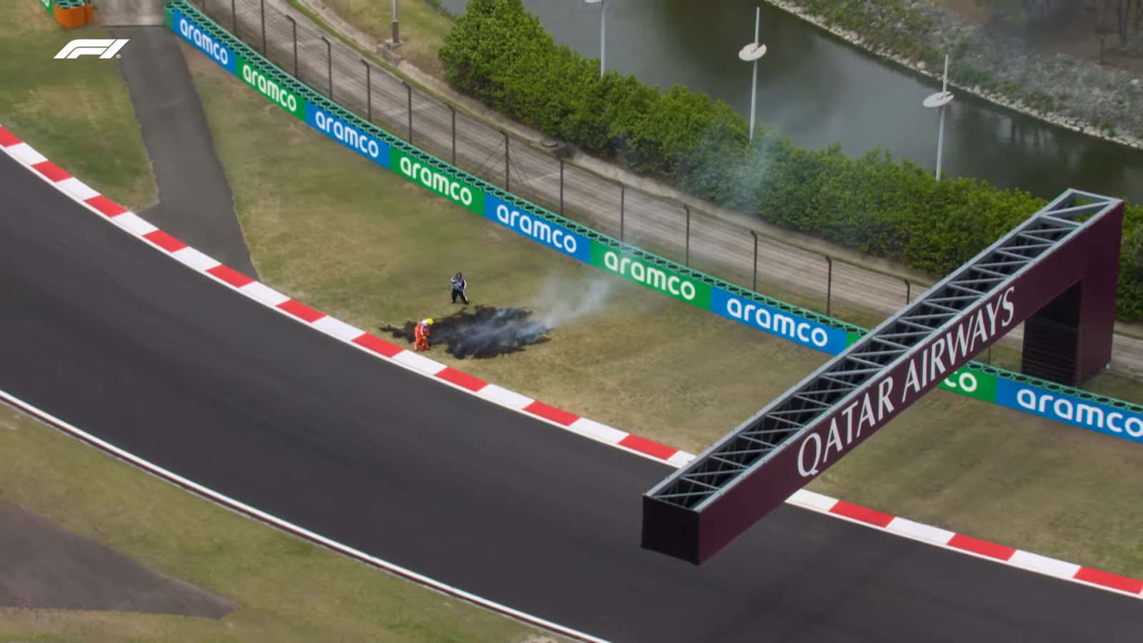 Image of fire on the grass near the Chinese Grand Prix racetrack. 